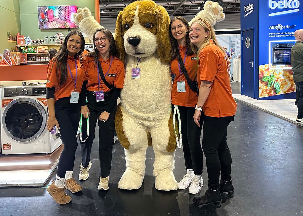 Realistic beagle character appearing at a Hotpoint brand activation in Birmingham