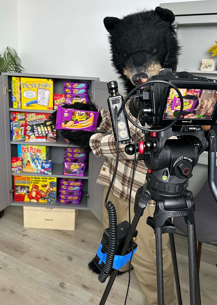 Director Matthew Mason working on a television commercial for Dare Foods Bear Paws