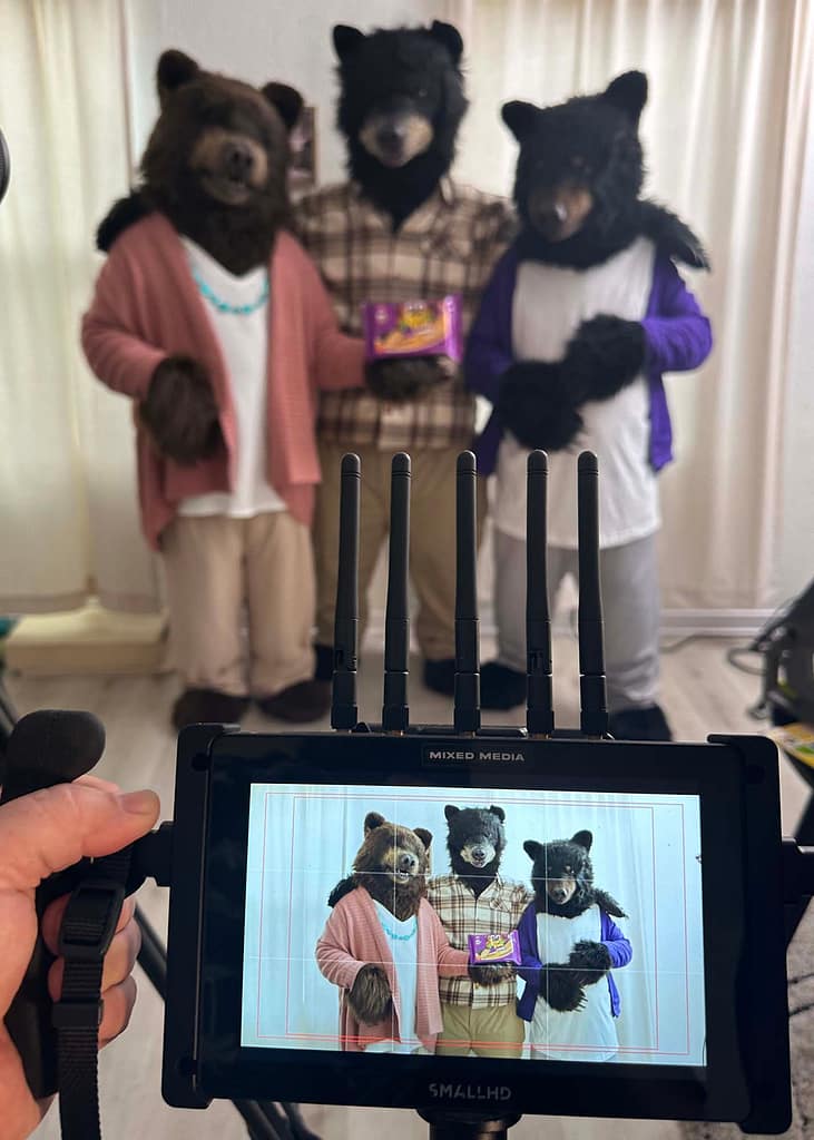 Director Matthew Mason working on a Bear Paws cookies commercial