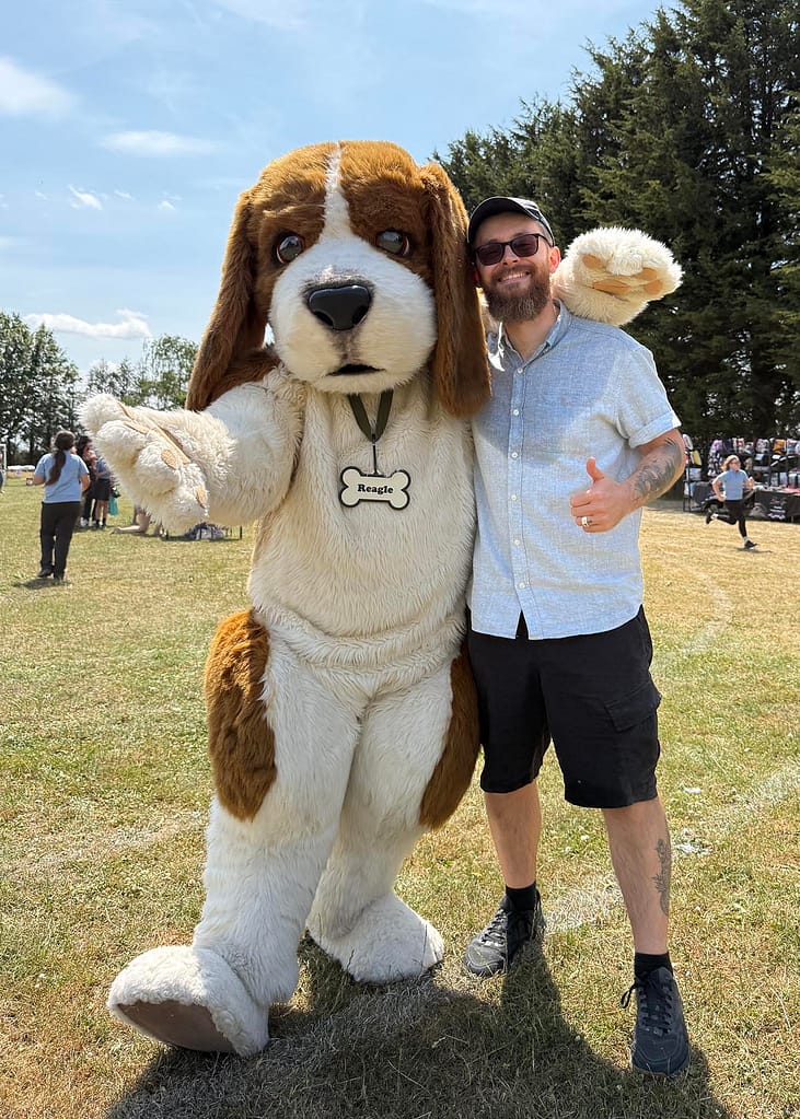 realistic beagle character costume hire for brand activations and events uk and usa