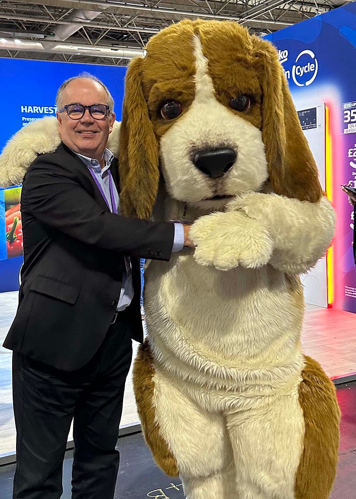 Beagle character in a practical creature suit