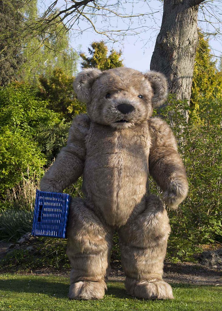 realistic jointed teddy bear costume hire by tv bears international