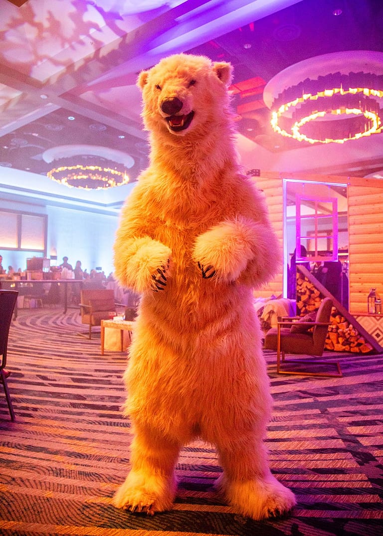 Full-body view of Frostbite the realistic polar bear character