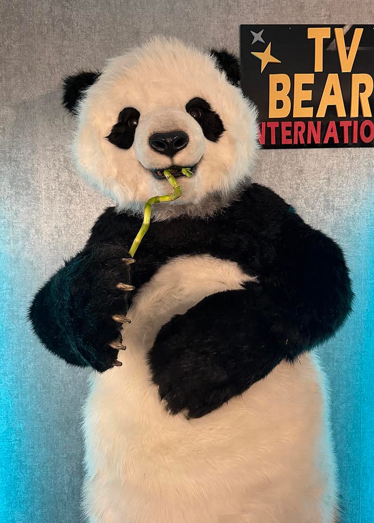 realistic panda costume available for tv events activations and film work uk usa