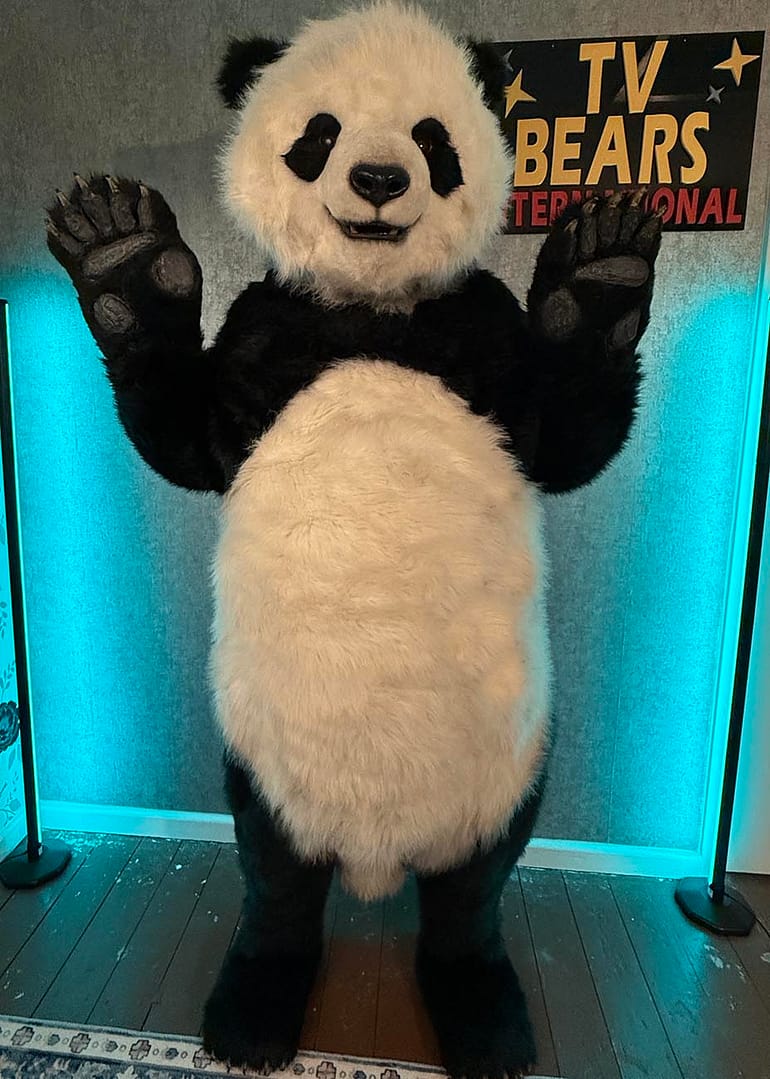 realistic panda suit available for tv events activations and film work uk usa