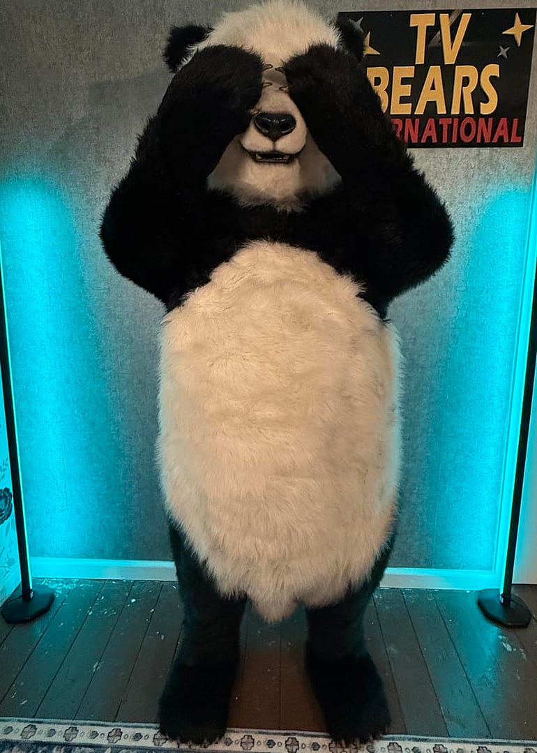realistic panda costume available for tv events activations and film work uk usa