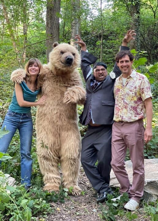 Karluk the realistic grizzly bear during filming in Belgium